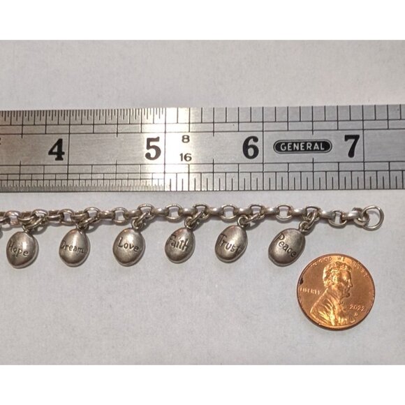 Sterling Silver Charm Bracelet Inspirational Words Marked 925 blessings - Picture 7 of 14